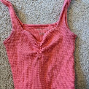 American Eagle Outfitters Coral Pink Ruched Knit Tank